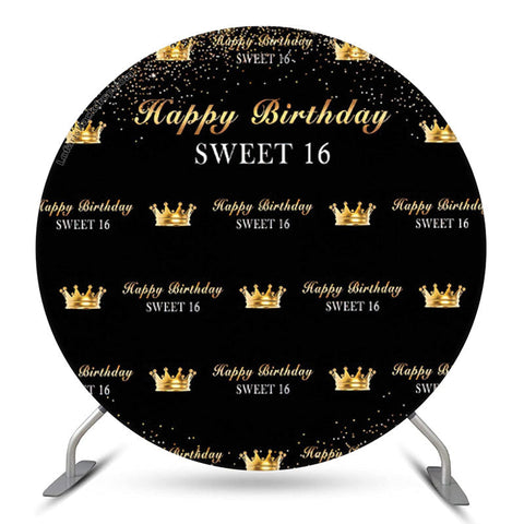 Toile de fond ronde Royal Golden Black Sweet 16 anniversaire