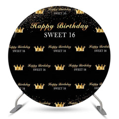 Toile de fond ronde Royal Golden Black Sweet 16 anniversaire