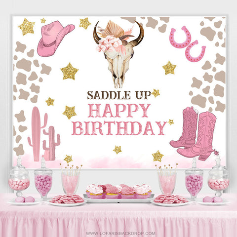 Saddle Up Cowgirl Thème Mignon Joyeux Anniversaire Toile de Fond