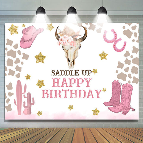 Saddle Up Cowgirl Thème Mignon Joyeux Anniversaire Toile de Fond