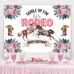 Selle son cheval de rodéo Cowboy joyeux anniversaire toile de fond