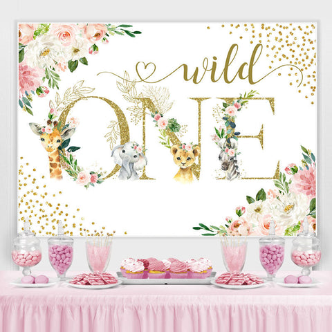 Safari et paillettes florales Wild One Birthday Toile de Fond