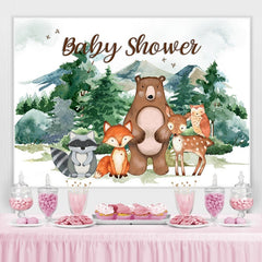 Toile de fond de douche de bébé d'hiver de montagne de safari et de forêt