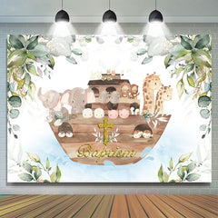 Bateau de safari avec toile de fond de baptême de feuilles