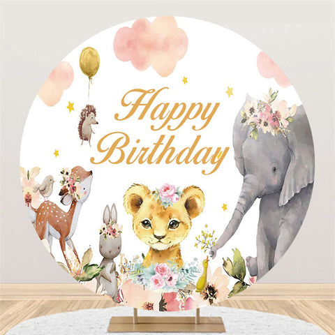 Safari Ballon Floral Nuage Cercle Anniversaire Toile de Fond