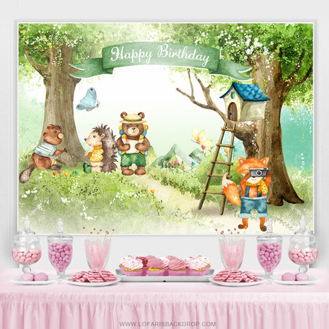 Safari Forêt Animaux Joyeux Anniversaire Fête Toile de Fond