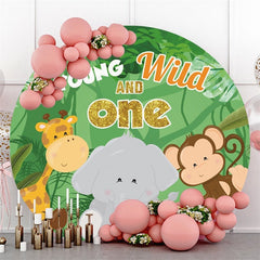 Safari Green Forest Joyeux 1er Anniversaire Cercle Toile de Fond