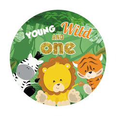Toile de fond ronde Safari Green Forest Joyeux 1er anniversaire