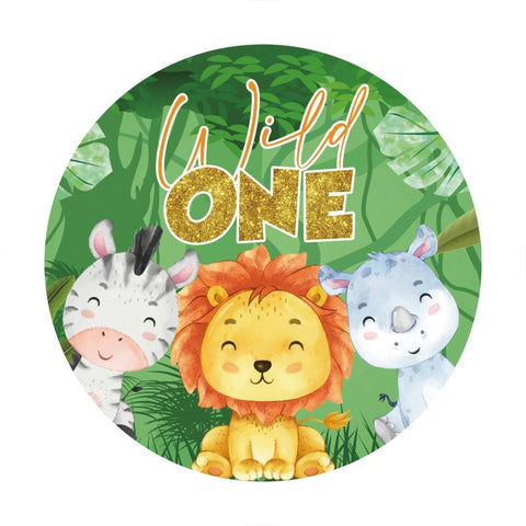 Toile de fond d'anniversaire Safari Green Jungle Wild One Circle