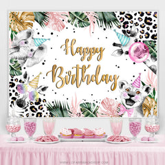 Toile de fond d'anniversaire à imprimé léopard Safari Jungle Leaves