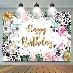 Toile de fond d'anniversaire à imprimé léopard Safari Jungle Leaves