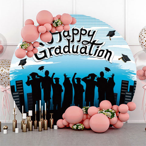 Couverture de toile de fond ronde Happy Graduation Shadow Blue Sky