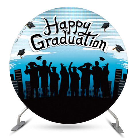 Couverture de toile de fond ronde Happy Graduation Shadow Blue Sky