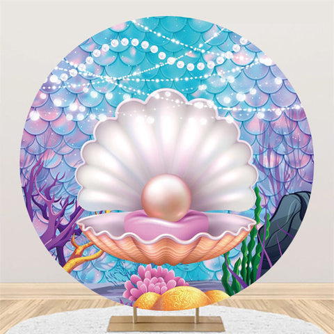 Shell Pearl Purple Scale Joyeux Anniversaire Toile de Fond Ronde