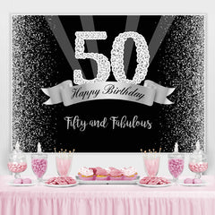Toile de fond joyeux 50e anniversaire à paillettes argentées et noires