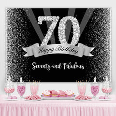 Toile de fond joyeux 70e anniversaire à paillettes argentées et noires