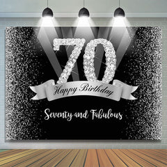 Toile de fond joyeux 70e anniversaire à paillettes argentées et noires