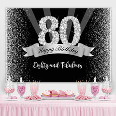 Toile de fond joyeux 80e anniversaire à paillettes argentées et noires