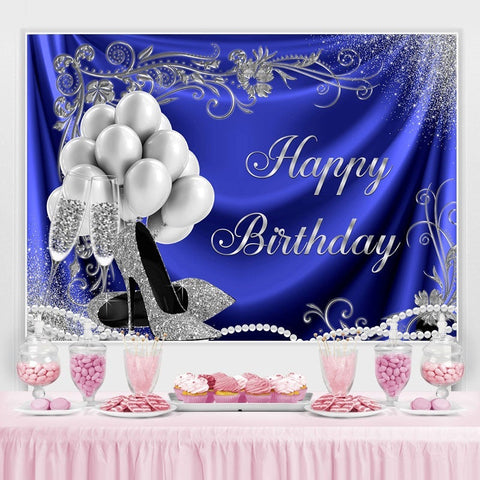 Ballon argenté et talons Blue Happy Birthday Toile de fond