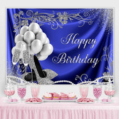 Ballon argenté et talons Blue Happy Birthday Toile de fond