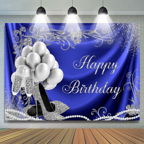 Ballon argenté et talons Blue Happy Birthday Toile de fond