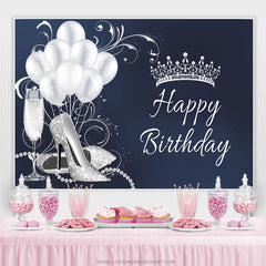 Toile de fond de joyeux anniversaire couronne de ballon argenté pour femme