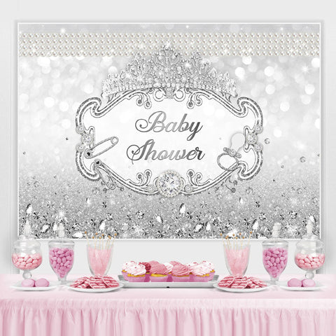 Toile de fond de douche de bébé Silver Crown Diamond Pearl Glitter