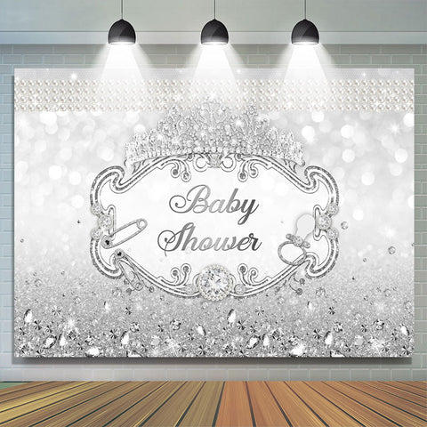 Toile de fond de douche de bébé Silver Crown Diamond Pearl Glitter