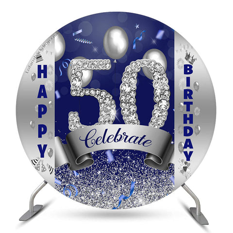 Toile de fond ronde de 50e anniversaire de ballons de diamant d'argent