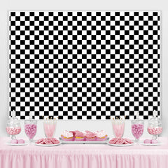 Toile de fond d'anniversaire à carreaux noir et blanc simple pour la fête