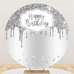 Toile de fond de fête d'anniversaire ronde à paillettes argentées simples