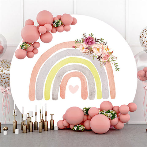 Toile de fond de cercle arc-en-ciel floral blanc simple pour la fête