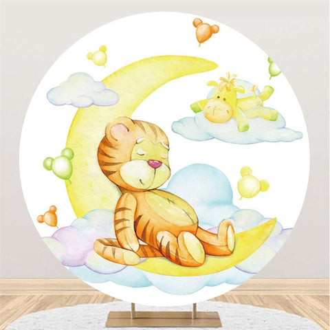 Toile De Fond Ronde De Fête De Bébé De Tigre Et De Lune Mignons Somnolents