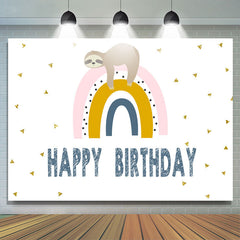 Paresseux endormi et arc-en-ciel Joyeux anniversaire des enfants Toile de fond