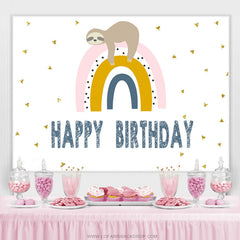 Paresseux endormi et arc-en-ciel Joyeux anniversaire des enfants Toile de fond