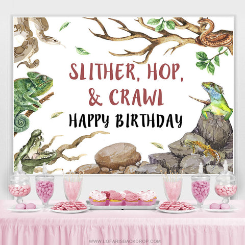 Slither Hop Crawl Animaux Joyeux Anniversaire Toile de Fond