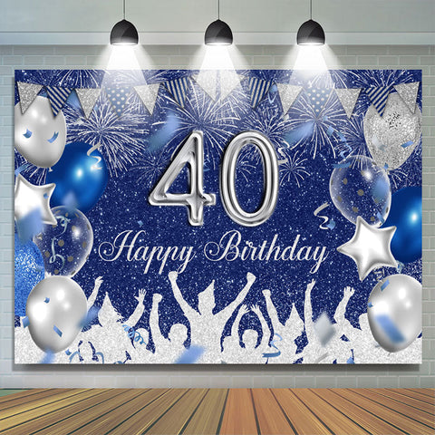 Toile de fond joyeux 40e anniversaire paillettes argent et bleu royal