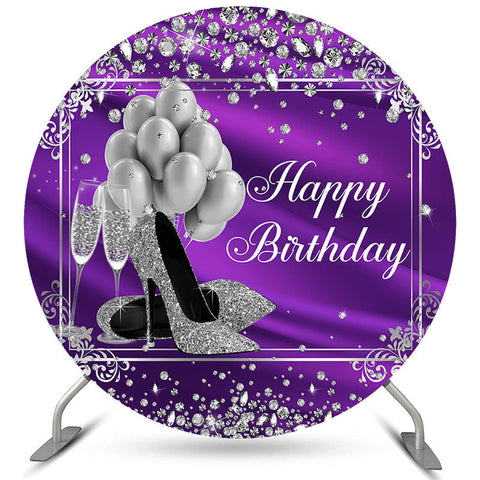 Toile de fond de cercle d'anniversaire violet diamants ballon argent