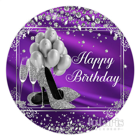 Toile de fond de cercle d'anniversaire violet diamants ballon argent