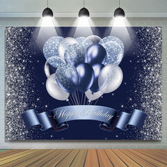 Toile de fond de paillettes de ballon bleu argenté pour la fête d'anniversaire