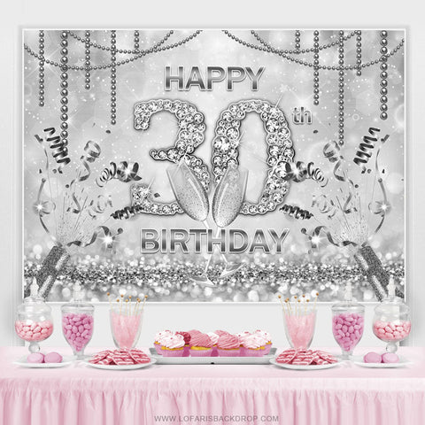 Argent Bokeh Diamants Joyeux 30e Anniversaire Toile de Fond