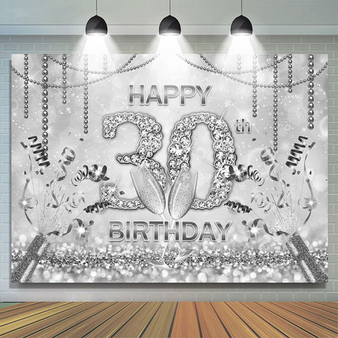 Argent Bokeh Diamants Joyeux 30e Anniversaire Toile de Fond