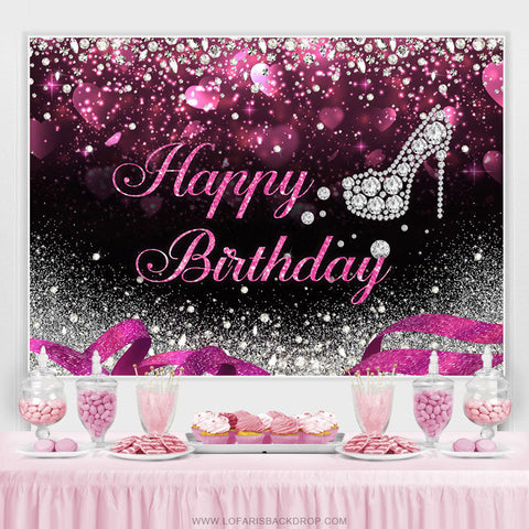 Toile de fond d'anniversaire rose vif diamant paillettes argent bokeh