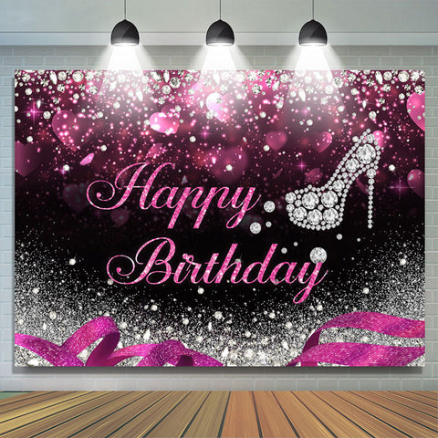 Toile de fond d'anniversaire rose vif diamant paillettes argent bokeh