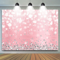 Toile de fond de fête d'anniversaire rose bokeh diamants argentés