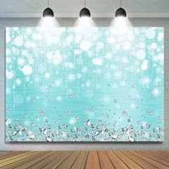 Toile de fond de fête d'anniversaire bleu mer bokeh diamants argentés