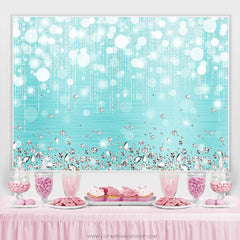Toile de fond de fête d'anniversaire bleu mer bokeh diamants argentés