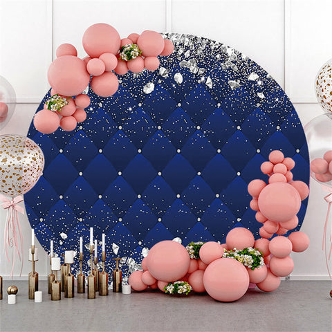 Fond d'anniversaire bleu rond de diamants de paillettes d'argent