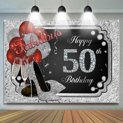 Silver Glitter Happy 50e anniversaire talons Bolloon Party Backdrop