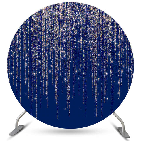 Toile de fond ronde bleu marine à paillettes argentées pour fête d'anniversaire